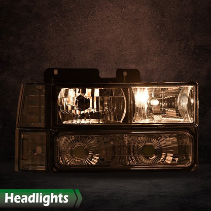 Solid Spare Fit For 94-99 Chevy C/K 1500/2500/3500 Chrome Housing Headlights Clear Reflector