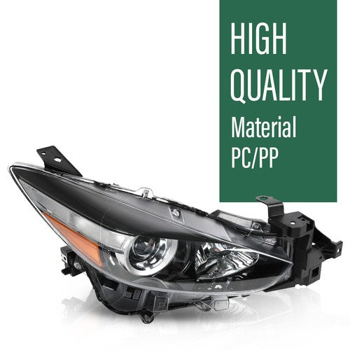 Solid Spare Black Halogen Projector Headlight Fit For 2017-2018 Mazda 3 Right Passenger Side