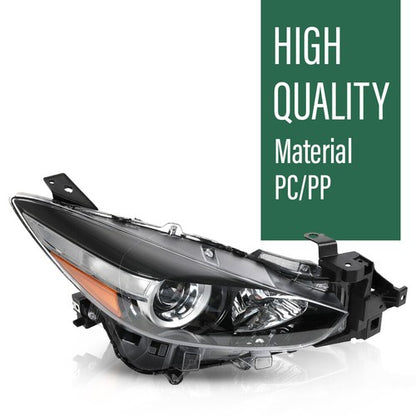 Solid Spare Black Halogen Projector Headlight Fit For 2017-2018 Mazda 3 Right Passenger Side