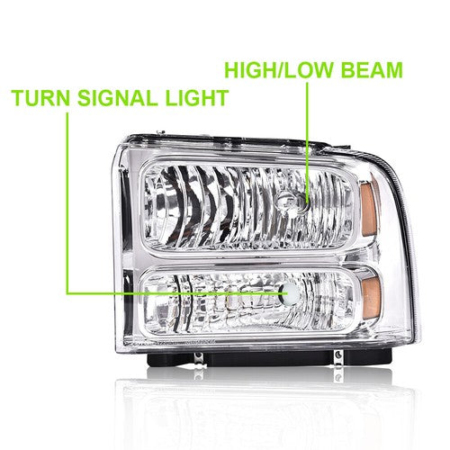 Solid Spare Conversion Headlights Fit For 1999-2004 Ford F250 F350 Ford Super Duty Excursion