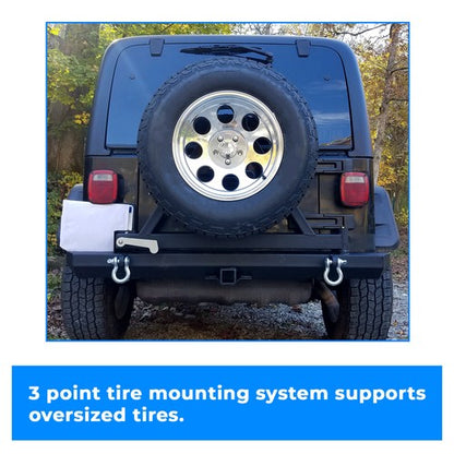 Solid Spare Rear Bumper with Tire Carrier & D-Ring Fit for 87-96 YJ & 97-06 TJ Jeep Wrangler