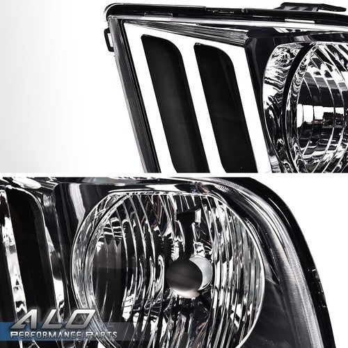Solid Spare Fit For 2005-2009 Ford Mustang Left & Right Clear/Chrome Headlights Replacement