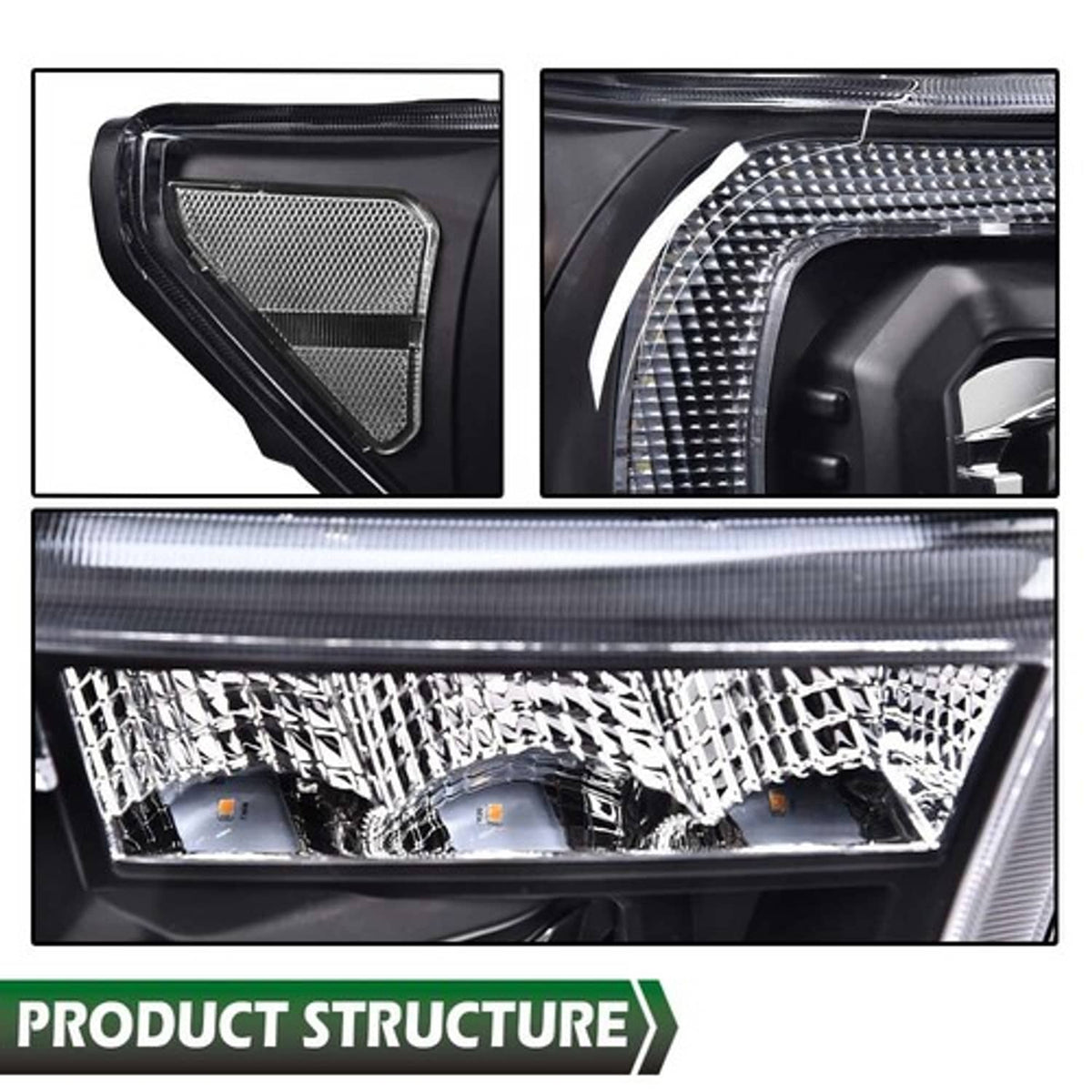 Solid Spare Fit For 2007-2013 Tundra 08-17 Sequoia Black/Clear LED Tube Projector Headlights