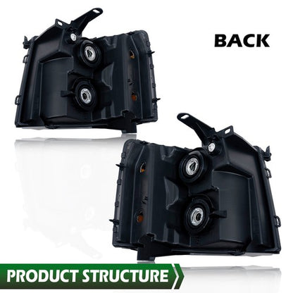 Solid Spare For 2007-2013 Chevy Silverado 1500 2500 HD Black Housing Headlights Left & Right