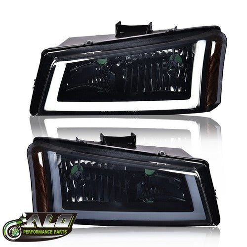 Solid Spare Fit For 03-07 Chevy Silverado Avalanche Smoke/Black LED DRL Headlights