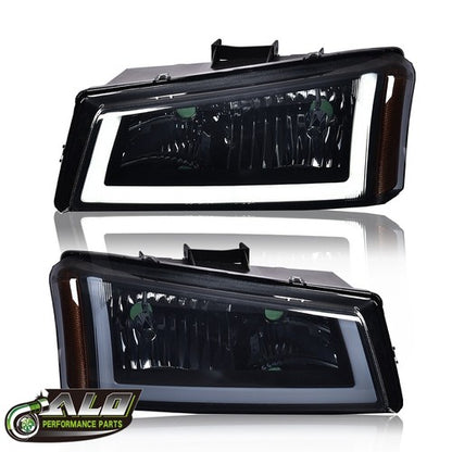 Solid Spare Fit For 03-07 Chevy Silverado Avalanche Smoke/Black LED DRL Headlights