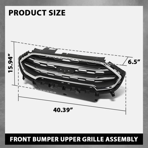 Solid Spare Fit For 2018-2022 Ford Ecosport Front Bumper Upper Grille Grill Black & Chrome