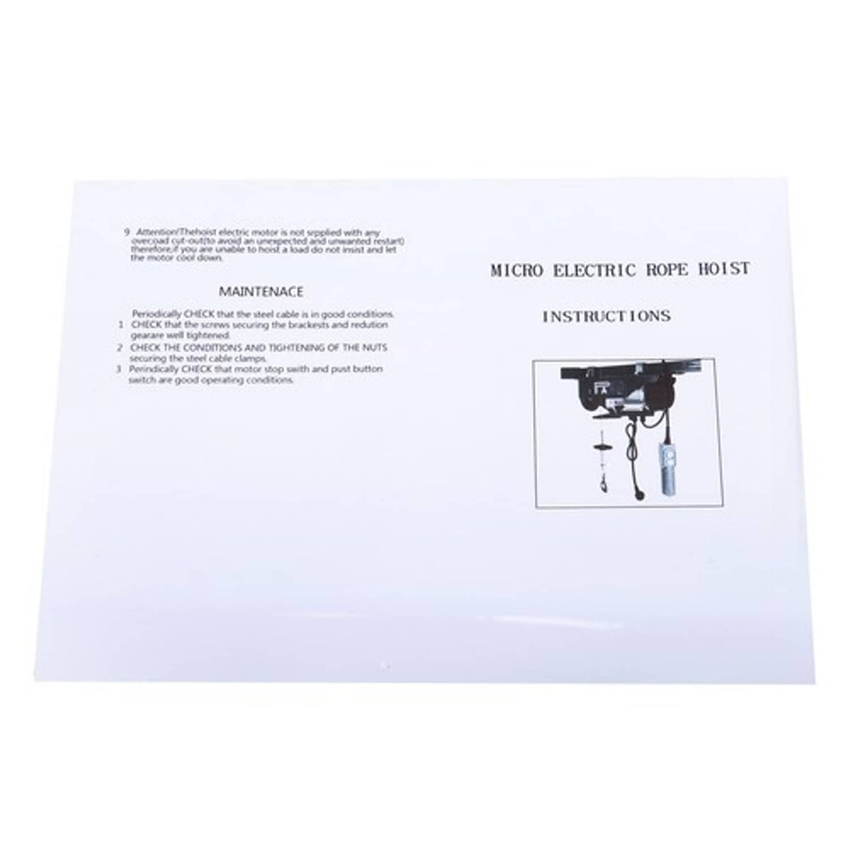 Solid Spare Crane Winch Mini Electric Hoist 2200lbs 14ft Wired Remote Control 1600W 110V