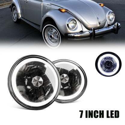For 1950-1979 VW Beetle Pair 7" Inch Round LED Headlights Halo Cold White LH RH