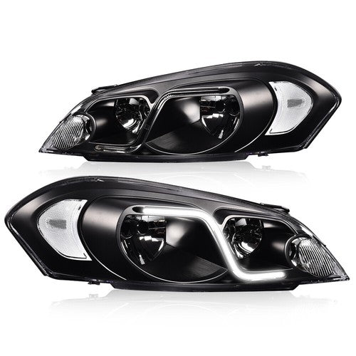 Solid Spare Fit For 2006-2016 Chevy Impala Clear Corner Black Housing LED DRL Headlights