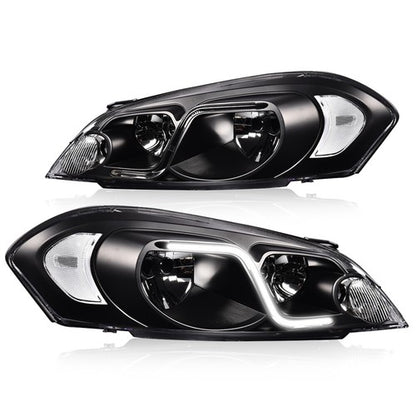 Solid Spare Fit For 2006-2016 Chevy Impala Clear Corner Black Housing LED DRL Headlights