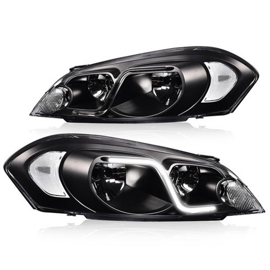 Solid Spare Fit For 2006-2016 Chevy Impala Clear Corner Black Housing LED DRL Headlights