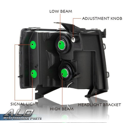 Solid Spare Fit For 2007-2014 Chevy Silverado 1500/2500/3500 Smoke Lens LED DRL Headlights