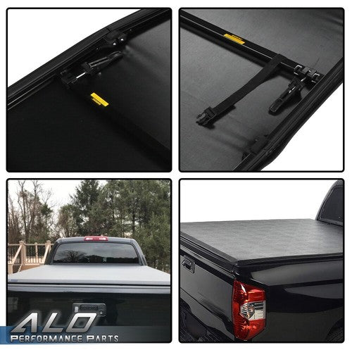 Solid Spare Four-Fold Tonneau Cover 8Ft Long Bed Fit For 14-21 Toyota Tundra Lock
