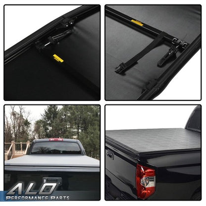 Solid Spare Four-Fold Tonneau Cover 8Ft Long Bed Fit For 14-21 Toyota Tundra Lock