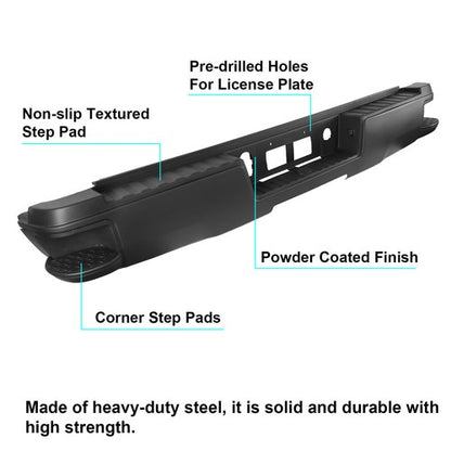 For 2014-2018 Chevy Silverado Sierra 1500 Black Rear Step Bumper w/o Sensor