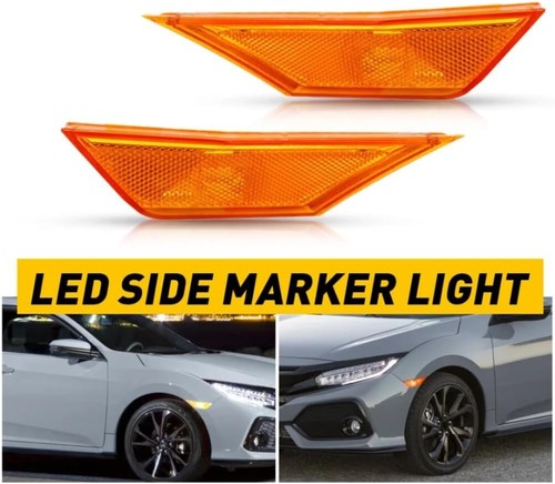Fit For 16-21 HONDA CIVIC Front Fender Side Marker Light Set RH LH W/ LED Bulbs