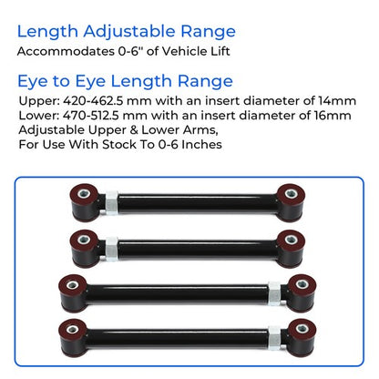 Solid Spare For Dodge Ram 94-09 4X4 Upgraded Adjustable Front Upper Lower Control Arms 0-6"