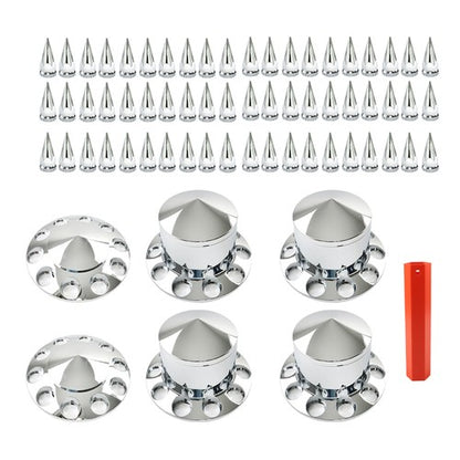 Solid Spare Chrome Hub Cover Kit 33mm Front Rear for Semi Truck Wheel Axle Covers Spiked