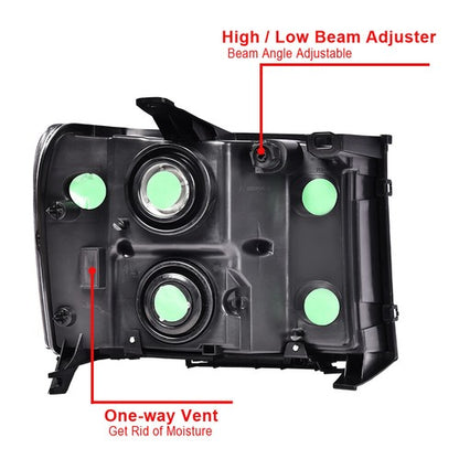 Solid Spare Fit For 2007-2014 GMC Sierra 1500 2500 3500 Smoke Lens Black Headlights