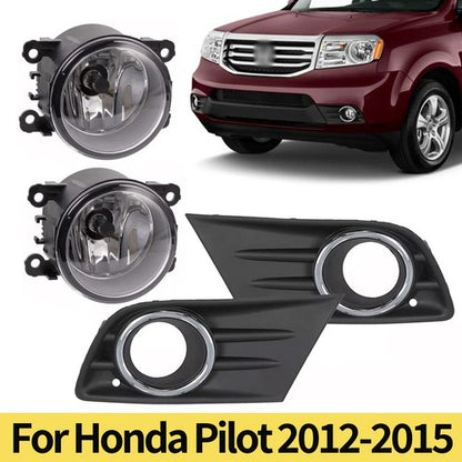 Right+Left Fog Light W/Cover & Chrome Trim For Honda Pilot 2012 2013 2014 2015