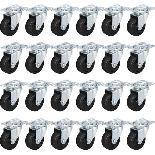 Solid Spare 24 Pack 2" Swivel Caster Wheels Rubber Base With Top Plate & Bearing Heavy Duty