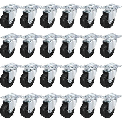 Solid Spare 24 Pack 2" Swivel Caster Wheels Rubber Base With Top Plate & Bearing Heavy Duty