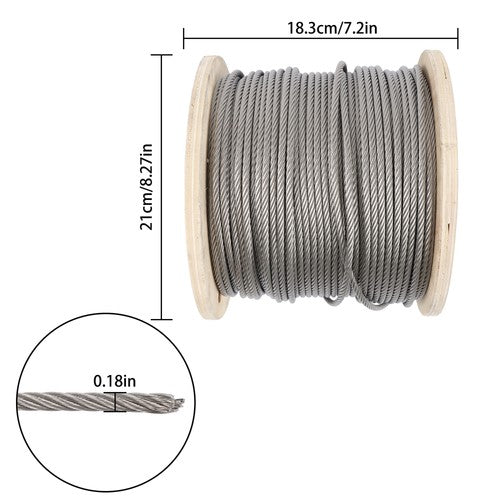Solid Spare 3/16"x500ft 7x19 T304 Stainless Steel Wire Rope Cable 3700lb Fracture Strength