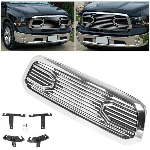 Solid Spare For 2013-2018 Dodge Ram 1500 Front Bumper Grille Chrome Grill Big Horn Style