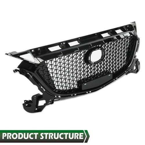 Solid Spare Front Bumper Upper Honeycomb Grille Grill Black Fit For 2017-2018 Mazda 3 Axela
