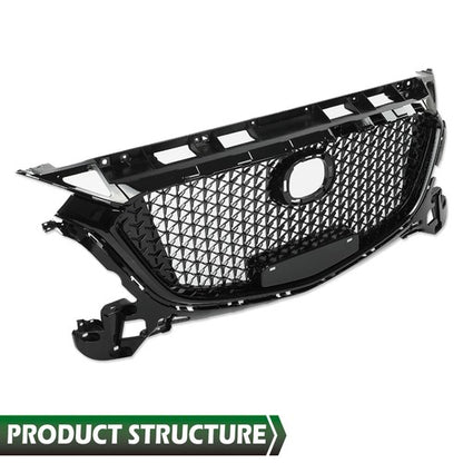 Solid Spare Front Bumper Upper Honeycomb Grille Grill Black Fit For 2017-2018 Mazda 3 Axela