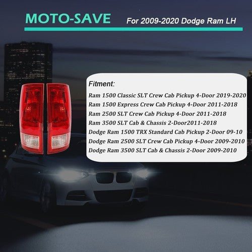 Solid Spare For 09-20 Dodge Ram 1500 2500 Driver & Passenger Side Brake Tail Light Replace