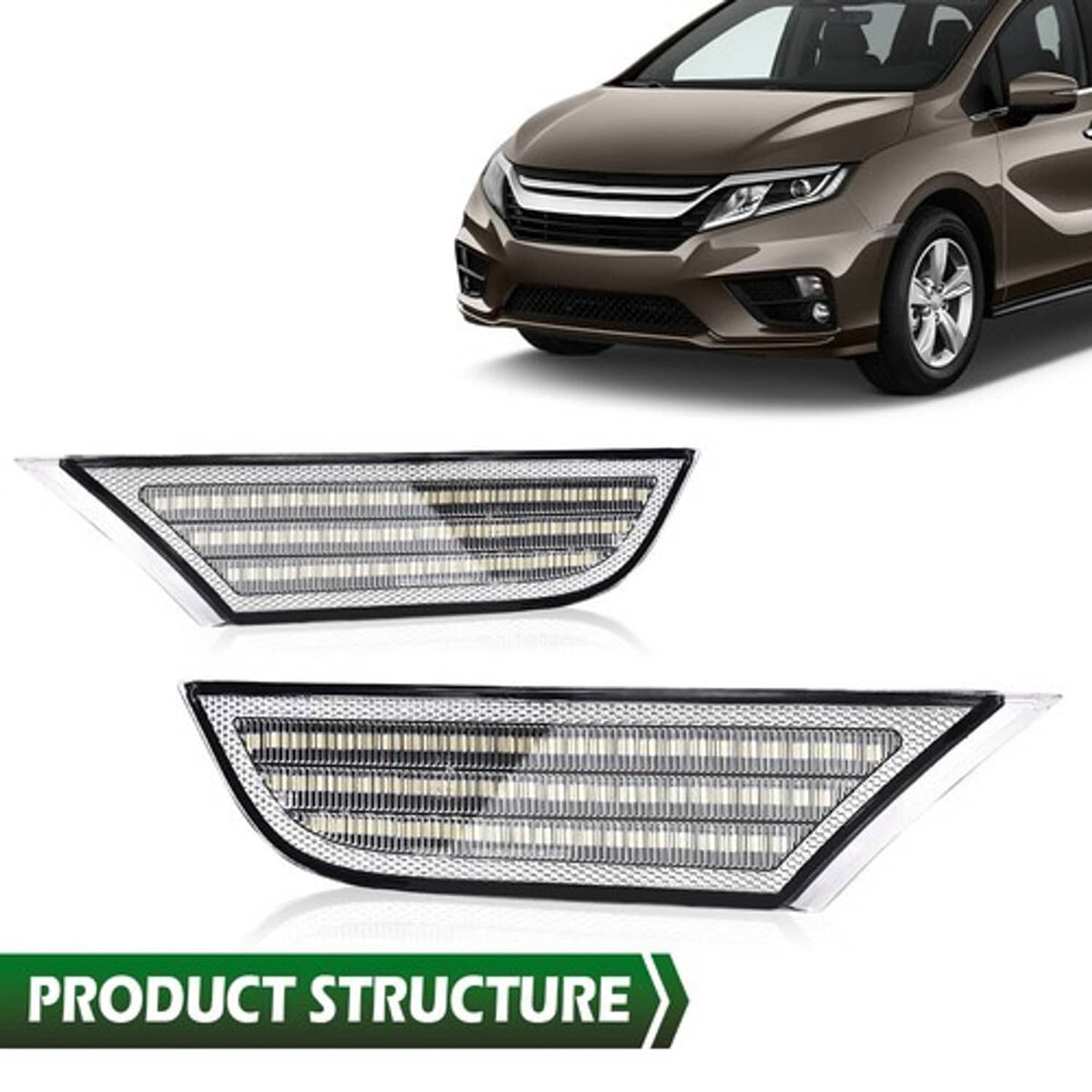 Solid Spare Fit For 2018-2022 Honda Odyssey White+Amber Full LED Side Marker Light Lamp