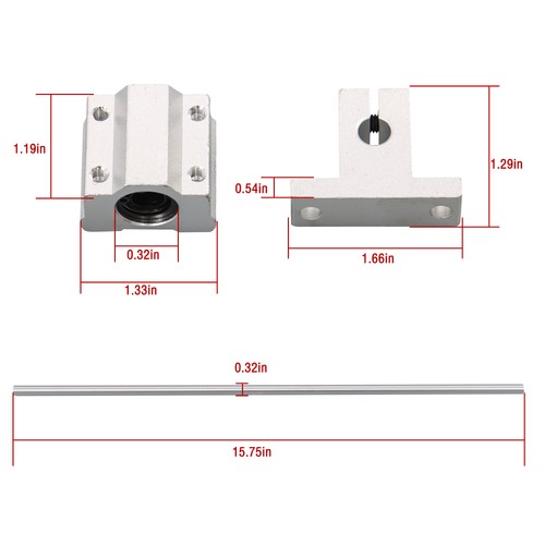 Solid Spare 2pcs 8x400mm Linear Shafts with 4 SCS8UU Bearings & 4 SK8 Supports