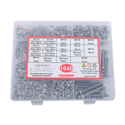 Solid Spare 1640PCS M4 M5 M6 Heavy Duty Bolts and Nuts Flat & Lock Washers Assortment Kit