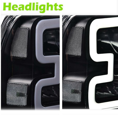 Solid Spare LED DRL Clear/Black Headlights Fit For 05-07 Ford F250 F350 F450 F550 Super Duty