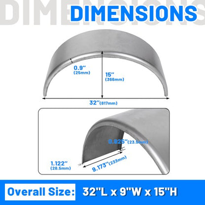 Solid Spare 1 Pair Round Single Axle Trailer Fenders & Backs For 14"-16" Wheels