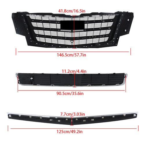 Solid Spare Upper Grille With Hood Molding And Lower Face Bar For Cadillac Escalade 15-20
