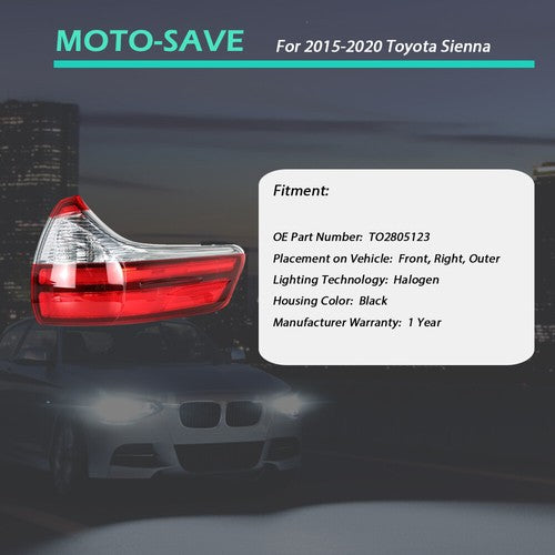 Solid Spare Right Passenger Side Rear Tail Light Brake Lamp Fit For Toyota Sienna Base 15-20