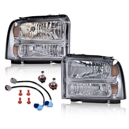 Solid Spare Smoke Conversion Headlights Fit For 99-04 F250 F350 Ford Super Duty Excursion