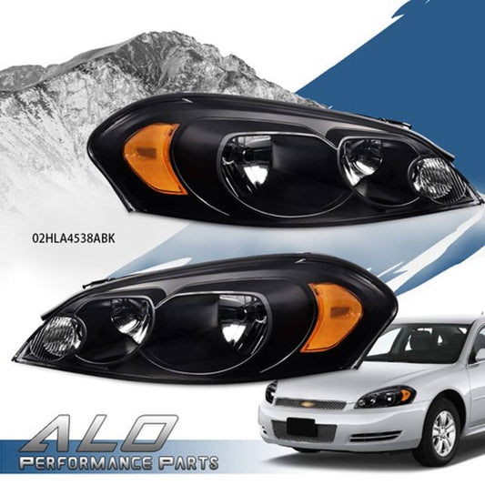 Solid Spare For 06-16 Chevy Impala Limited Black Housing Amber Corner Headlight Headlamps