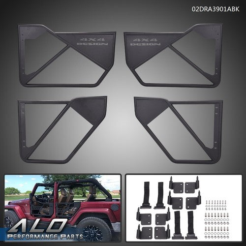Solid Spare Fit For 2007-2018 Jeep Wrangler JK 4Door Front+Rear Side Iron Tube Doors Black