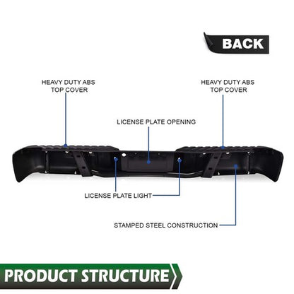 Solid Spare Black - Complete Rear Steel Bumper Assembly Fit For 2009-2014 Ford F150 Truck