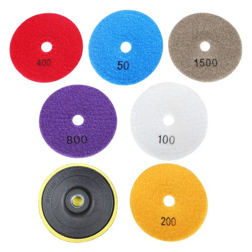 Solid Spare 4 Inch Set Wet Dry Diamond Polishing Pads For Granite Concrete Marble Stone 7PCS