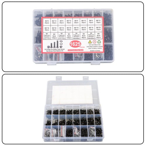 Solid Spare Hex Socket Head Screw Assortment Kit, 1625 Piece M2 M3 M4 M5 Bolts and Nuts