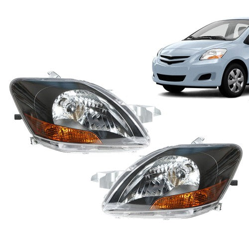 Solid Spare Headlights Headlamps Black Housing Left & Right Side For 2007-2012 Toyota Yaris