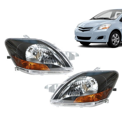 Solid Spare Headlights Headlamps Black Housing Left & Right Side For 2007-2012 Toyota Yaris