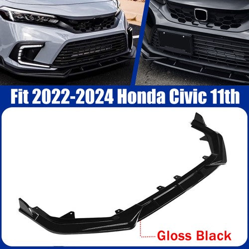 Fit 2022-2024 Honda Civic LX EX Si Gloss Black Front Bumper Lip Splitter 3PCS