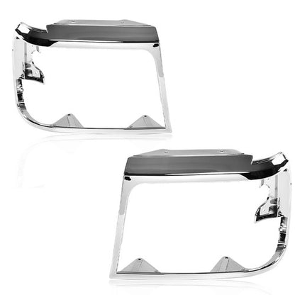 Solid Spare Chrome Headlights Trim Bezel Pair Set Fit For 1992-1996 Ford Bronco F150 Pickup