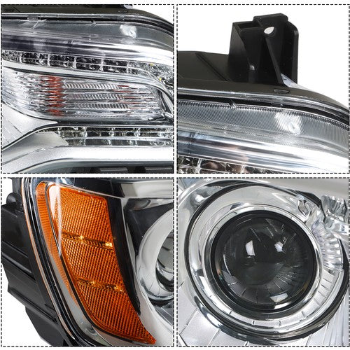 Solid Spare Single Right Side For Chrysler 300 2011-2014 Headlight Chrome Halogen Clear Lens